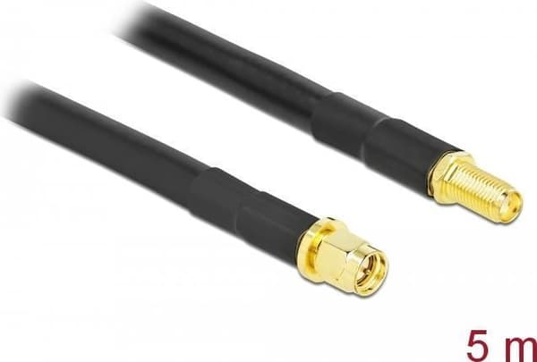 DeLOCK - antenneforlængerkabel - SMA (M) til SMA (W) - 5,0m - coax - sort (90460)