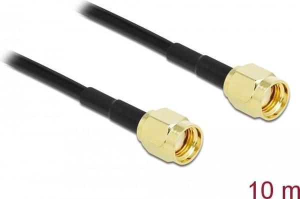 DeLOCK - antennekabel - RP-SMA (S) til RP-SMA (S) - 10.0m - coax - sort (90475)
