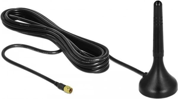 Delock LTE antenne SMA stik 1 - 2 dBi fast rundstrålende med magnetisk stativ og tilslutningskabel RG-174 A/U 3 m udendørs sort (12583)