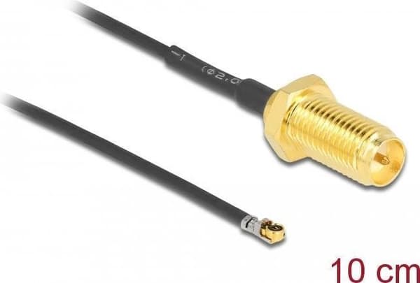Delock - Antennekabel - MHF 4L LK (S) til RP-SMA (R) - 10cm - 1,37 mm - coax - sort (12654)