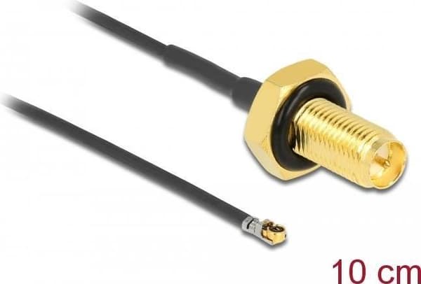 Delock - Antennekabel - RP-SMA (W) Skot til MHF 4L LK (M) - 10cm - 1,37 mm - Coax - Grå, Sort (12655)