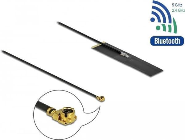 DeLOCK - antenne - 48cm - plade - Wi-Fi - indvendigt, selvklæbende montering - sort (12628)