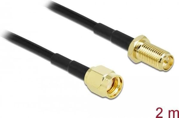 DeLOCK - Antenneforlængerkabel - RP-SMA (S) til RP-SMA (W) - 2,0m - Coax - Sort (90445)