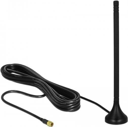 Delock LTE antenne SMA han 3 - 5 dBi 12,5 cm fast rundstrålende med magnetisk stativ og tilslutningskabel RG-174 A/U 3 m udendørs sort (12588)