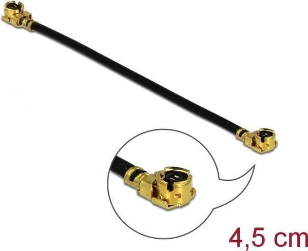DeLOCK - antennekabel - MHF (S) til MHF (S) - 4,5 cm - coax - sort (12605)