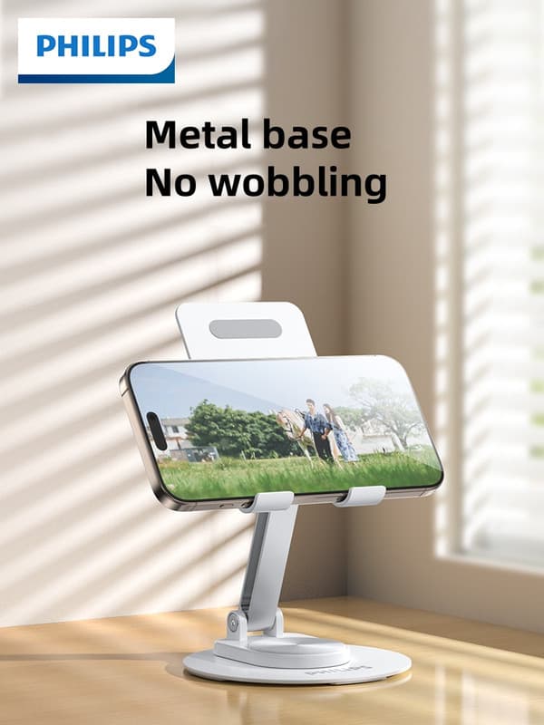 Philips DLK2311B/93 mobilholder til bord | 360° drejelig og højdejusterbar | Foldbart aluminiumsstativ til tablet og smartphone