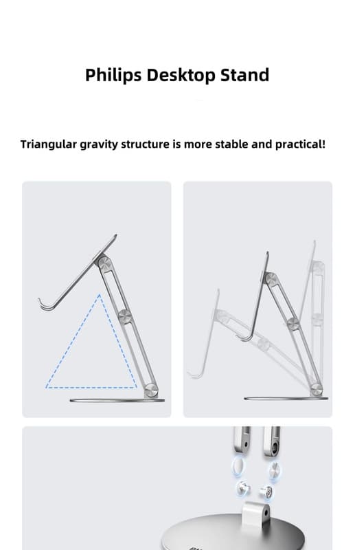 Philips DLK2314S/93 iPad og telefonholder | Stabil bordmontering | 360° rotation og justerbar højde | Foldbar aluminiumsholder til streaming, Studi
