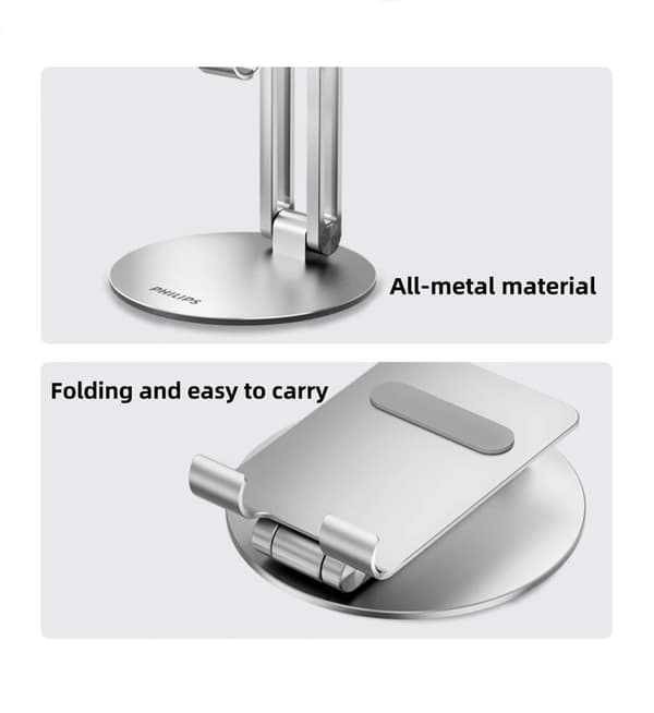 Philips DLK2314S/93 iPad og telefonholder | Stabil bordmontering | 360° rotation og justerbar højde | Foldbar aluminiumsholder til streaming, Studi