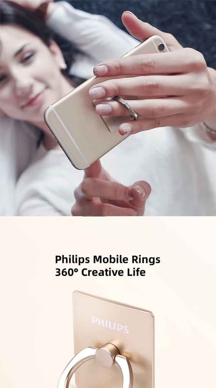 Philips DLK35003 Gold mobil ringholder | Universal selvklæbende mobilstativ | Fastgøres på bagsiden | Simpel