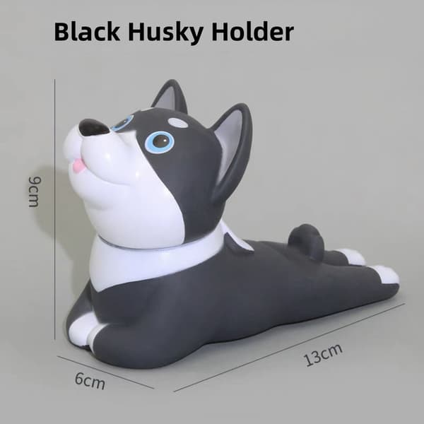 Sød Hundetelefon & Tabletholder (Sort + Gul) – Shiba & Husky Dekorativt Stativ i Miljøvenlig ABS