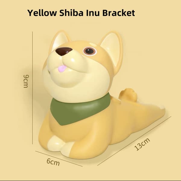 Sød Hundetelefon & Tabletholder (Sort + Gul) – Shiba & Husky Dekorativt Stativ i Miljøvenlig ABS