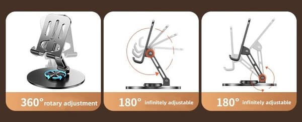 Metal Mobiltelefonholder A121 – 360° Drejelig og Foldbar, Til Bord & Tablet, Grå