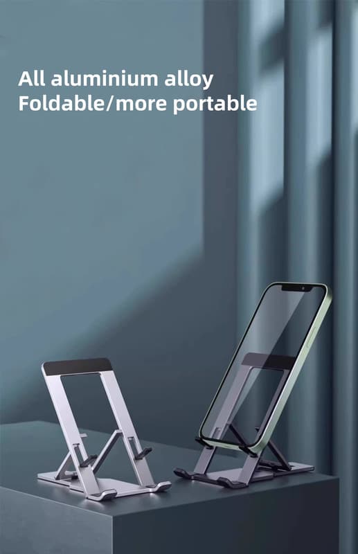 Ultratynd telefonholder i aluminium – Foldbar og bærbar, Til smartphone og tablet, Space Grey