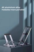 Miniatyrbillede 3 af 5: Ultratynd telefonholder i aluminium – Foldbar og bærbar, Til smartphone og tablet, Space Grey