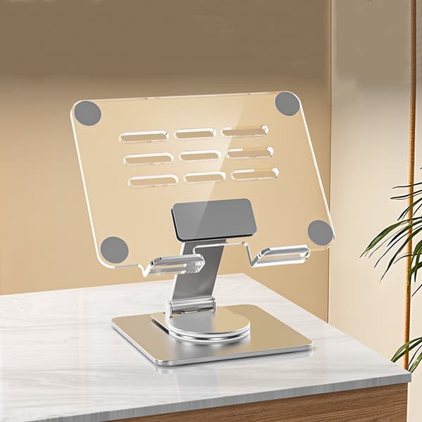 K9 Silver Moon Tablet Holder – Foldbart og justerbart aluminiumsstativ til iPad, mobil, bærbar computer