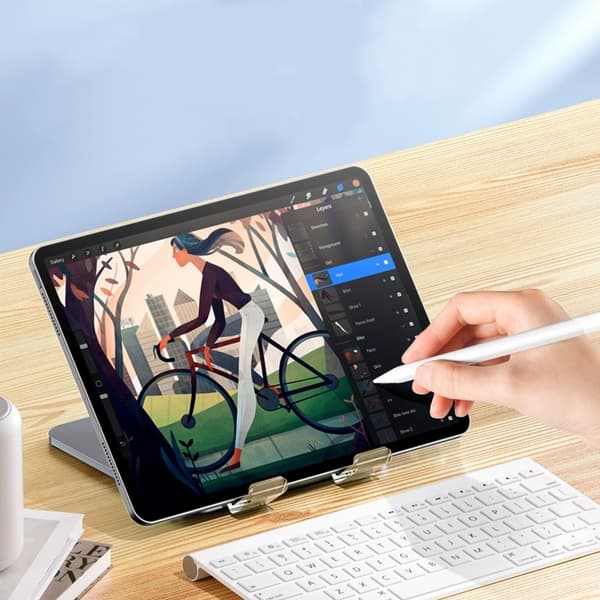 K9 Silver Moon Tablet Holder – Foldbart og justerbart aluminiumsstativ til iPad, mobil, bærbar computer