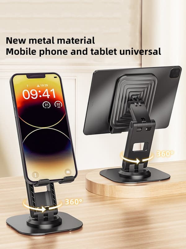 Multifunktionelt foldbart mobil- og tabletstativ i metal | 360° rotation | Justerbar højde | Bærbar holder til livestream, fjernundervisning