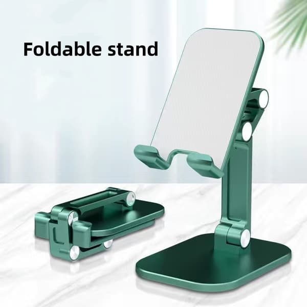 Mørkegrøn multifunktionel foldbar mobil- og tabletholder | Stabilt design med træfold | Justerbar bølge