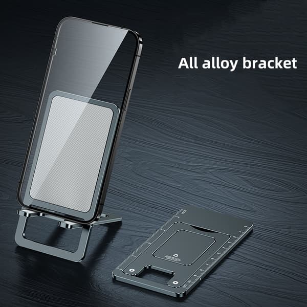Space Grey mobil- og tabletstativ i aluminium | Justerbar højde med målemarkering | Foldbar, stabil og kompatibel med Switch