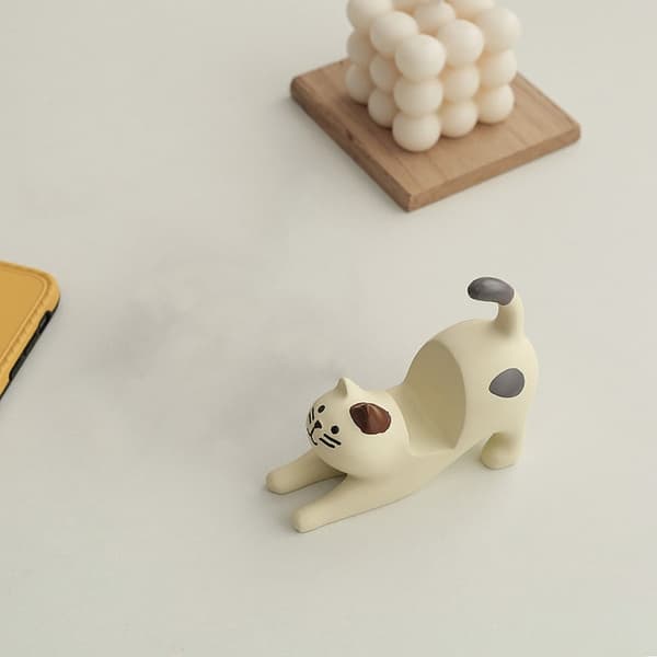 Cat Mobile Holder – Sødt Strækbart Kattedesign | Kreativ bordpynt og stativ | Sort kat