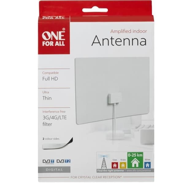 ONE FOR ALL SV9440 - Inomhusantenn - Ultra platt för positionering bakom skärmen eller på väggen - 5G -filter - Full HD
