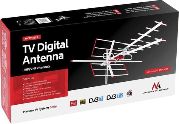Maclean TV Systems MCTV-855A Full HD -vakiokokoinen maanpäällinen TV-ulkoantenni DVB-T/T2 H.265 HEVC