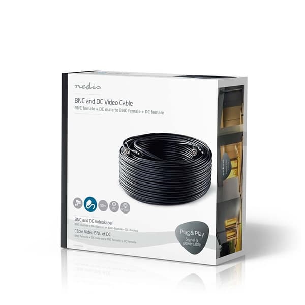 Nedis CCTV Overvågningskabel | BNC / DC | 50.0 m | Runde | PVC | Sort | Gaveæske