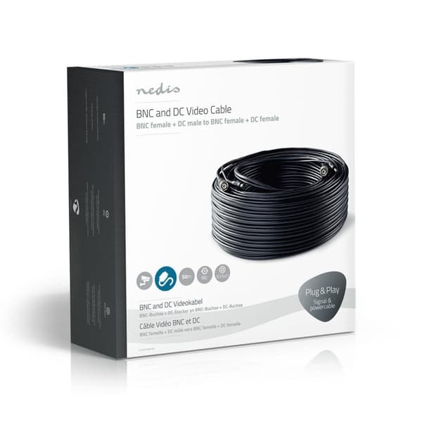 Nedis CCTV Overvågningskabel | BNC / DC | 50.0 m | Runde | PVC | Sort | Gaveæske