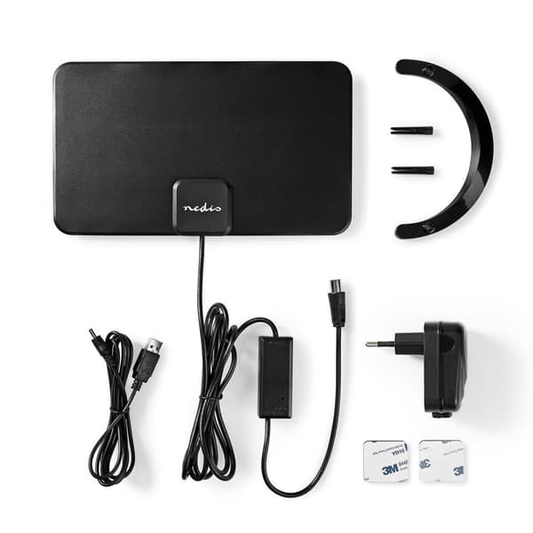 Nedis innendørs antenne | Aktiv | FM / UHF / VHF | Mottaksområde: 0-25 km | LTE700 | Forsterkning: 26 dB | ABS | Sort
