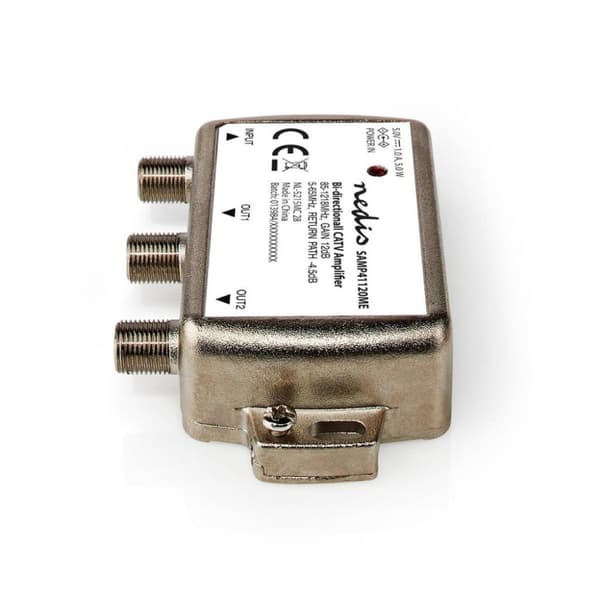 Nedis SAMP41120ME Catv vahvistin Max. 9 Db Vahvistus 85 - 1218 Mhz 2 lähtöä Paluukanava -4,5 Db 5 - 65 Mhz F