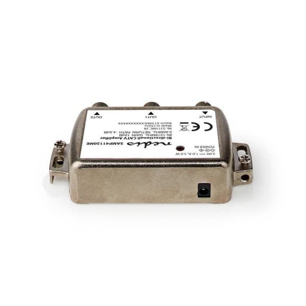 Nedis SAMP41120ME Catv vahvistin Max. 9 Db Vahvistus 85 - 1218 Mhz 2 lähtöä Paluukanava -4,5 Db 5 - 65 Mhz F