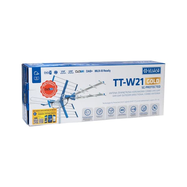 TV-antenne DVB-T/T2 VHF/UHF TT W21 Guld COMBO 5G Beskyttet Telkom Telmor