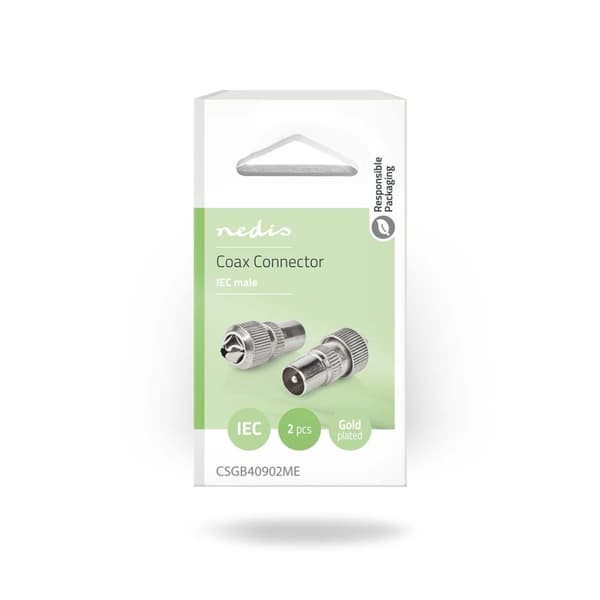 Nedis IEC (Coax) Stik | Lige | Han | Nikkelplateret | 75 Ohm | Skru | Kabeldiameter: 7.0 mm | Metal | Sølv | 2 stk. | Box