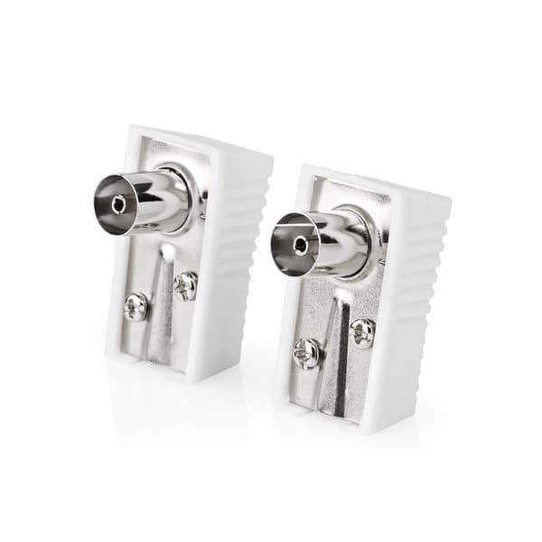 Nedis IEC (koaks) Connector | Vinklet | Hunn | Nikkel belagt | 75 Ohm | Skrue | Kabeltilførselsdiameter: 7.0 mm | Metall / PVC | Hvit | 2 stk. | Boks