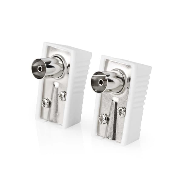 Nedis IEC (koaks) Connector | Vinklet | Hunn | Nikkel belagt | 75 Ohm | Skrue | Kabeltilførselsdiameter: 7.0 mm | Metall / PVC | Hvit | 2 stk. | Boks