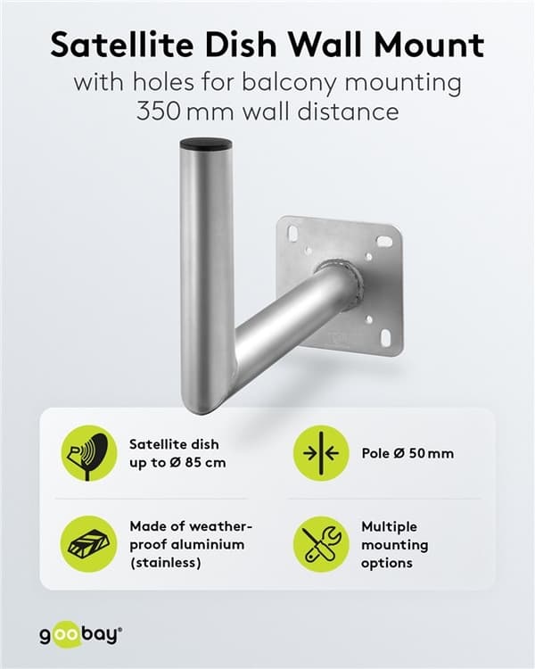 Goobay Veggfeste for parabolantenne i aluminium, avstand til vegg 350 mm Veggfeste for parabolantenne i rustfritt og værbestandig aluminium av høy kva