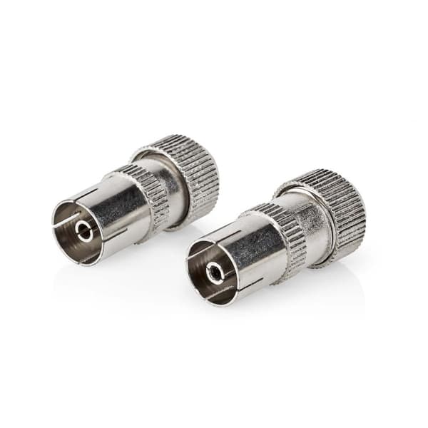 Nedis IEC (Coax) Stik | Lige | Hun | Nikkelplateret | 75 Ohm | Skru | Kabeldiameter: 7.0 mm | Metal | Sølv | 2 stk. | Box