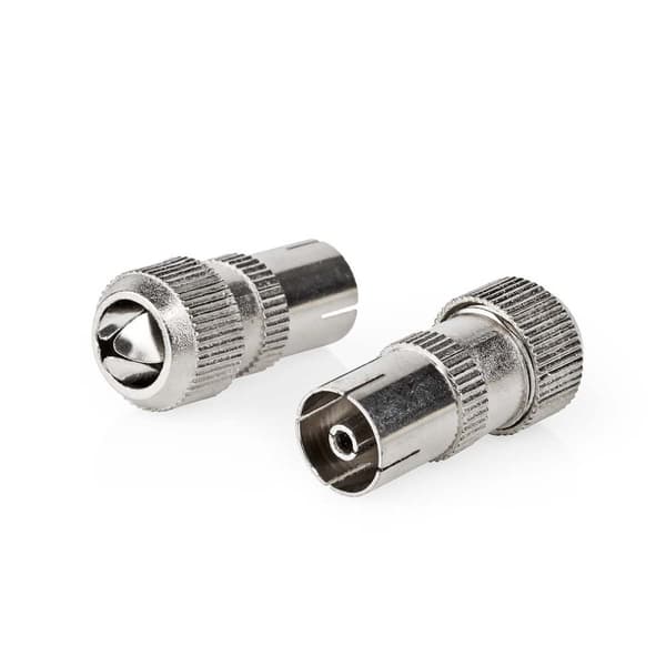 Nedis IEC (Coax) Stik | Lige | Hun | Nikkelplateret | 75 Ohm | Skru | Kabeldiameter: 7.0 mm | Metal | Sølv | 2 stk. | Box