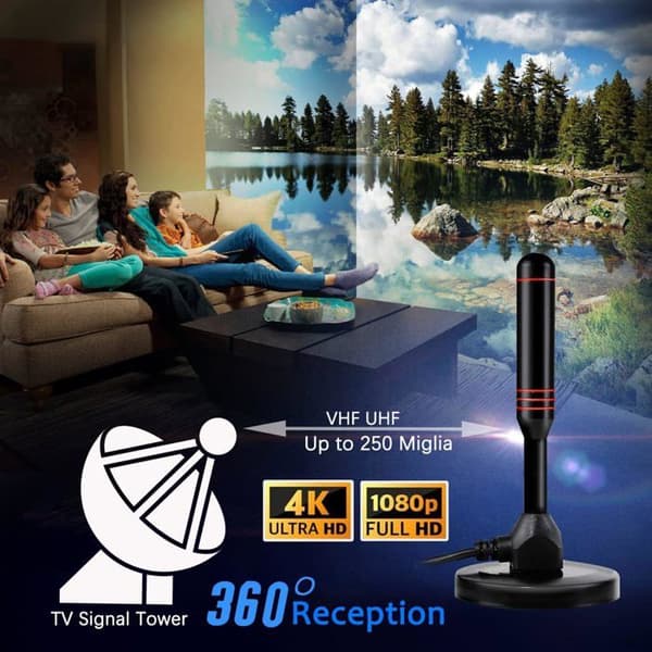 Inomhus TV-antenn - 2024 - Kraftfull TNT - 500KM Räckvidd - 360° Mottagning - HD 4K