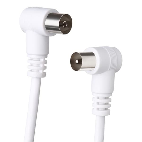 TV Coaxialkabel 9.52mm Böjd Hane/Hona 2m med Hane/Hane Power Adapter Vit