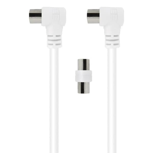 TV Coaxialkabel 9.52mm Böjd Hane/Hona 2m med Hane/Hane Power Adapter Vit