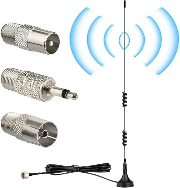 FM-radioantennin dipoli: Teleskooppinen radioantenni magneettitelineellä ja jatkeella DAB FM-radiovastaanottimelle AV-ääni-video kotiteatteri
