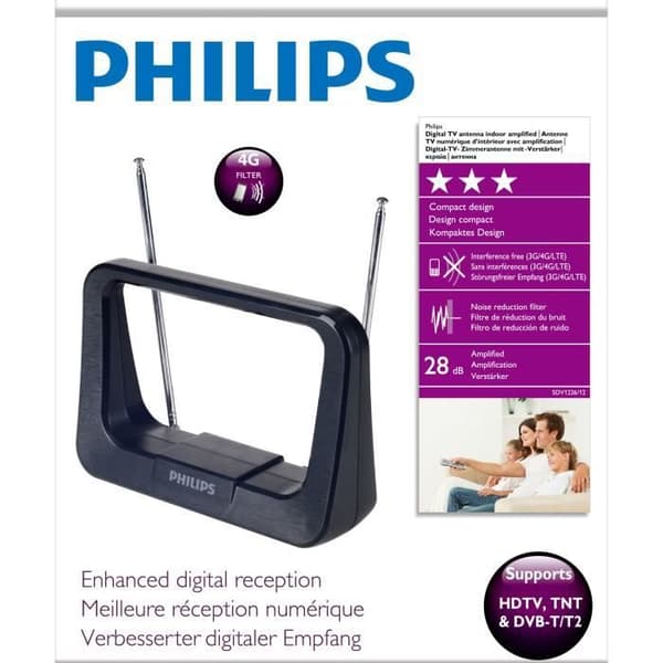 Inomhusantenn - Philips - SDV1226/12 - Svart - 1,8 m - 28 dB - FM, UHF, VHF