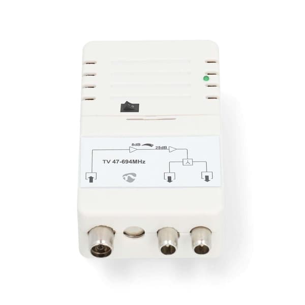 Nedis CATV forstærker | Forstærkning: 25 dB | 47 - 694 MHz | Antal output: 2 | Få kontrol | Hvid