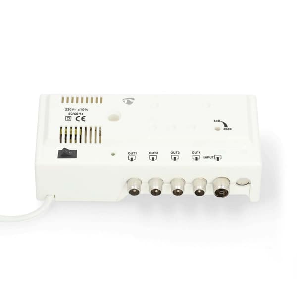 Nedis CATV forstærker | Forstærkning: 20 dB | 47 - 694 MHz | Antal output: 4 | Få kontrol | Hvid