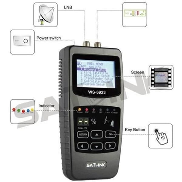 Mesureur Pointeur Satellite SATLINK WS-6933 - SATLINK - DVB-S och DVB-S2 HD - Tydlig meny - Satellitlista