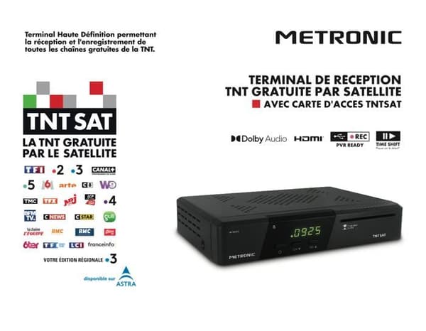 TNTSAT-dekoder Metronic - HD-satellitmottagning PVR KLAR - Gratis TNT Astra - TNTSAT-kort inkluderat