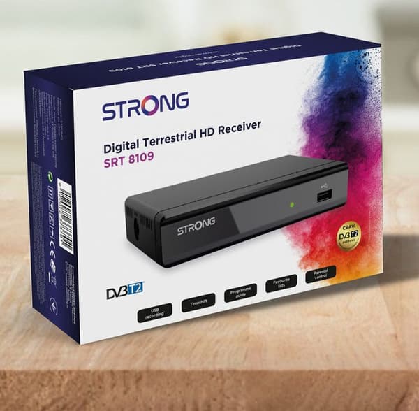 STRONG - TNT-dekoder Full HD 1080p - SRT8109 - USB-inspelare - HEVC265 &amp; Dolby Digital Plus - HDMI, Scart