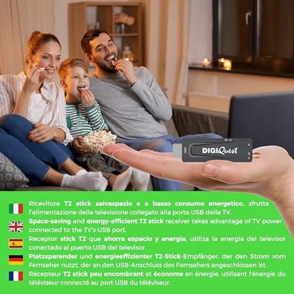 DVB-T2 HEVC Main 10 digital marksänd mottagare - DIGIQUEST - DecoderTerrestre - Svart - USB/HDMI