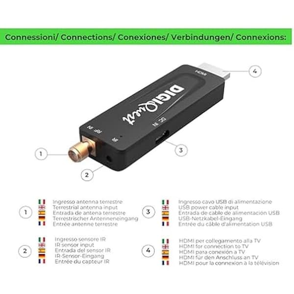 DVB-T2 HEVC Main 10 digital marksänd mottagare - DIGIQUEST - DecoderTerrestre - Svart - USB/HDMI